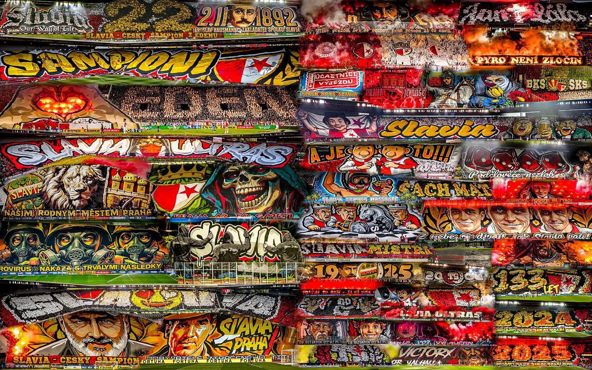 Сумасшедший 2025 год в бесконечных перфомансах от ультрас пражской Славии. Просто невероятно! И количество, и масштаб, и уровень работ - все космос!