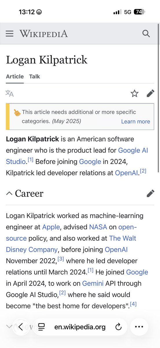 levelsio's tweet image. I think @OfficialLoganK should be Google's next CEO

A young fresh guy coming from the AI world fully dedicated to AI should be leading the company that wants to lead in AI

He's multi-disciplinary having been both an ML engineer, working for NASA and OpenAI and also doing…