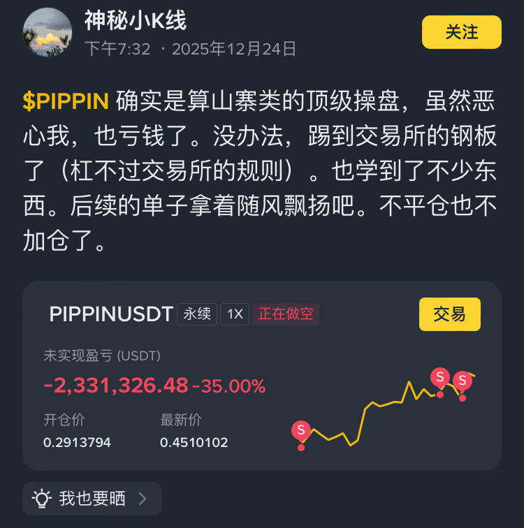 YK1000X's tweet photo. $PIPPIN 8年的交易员也难抗高控盘的庄啊 https://t.co/zCEHy5lOKb