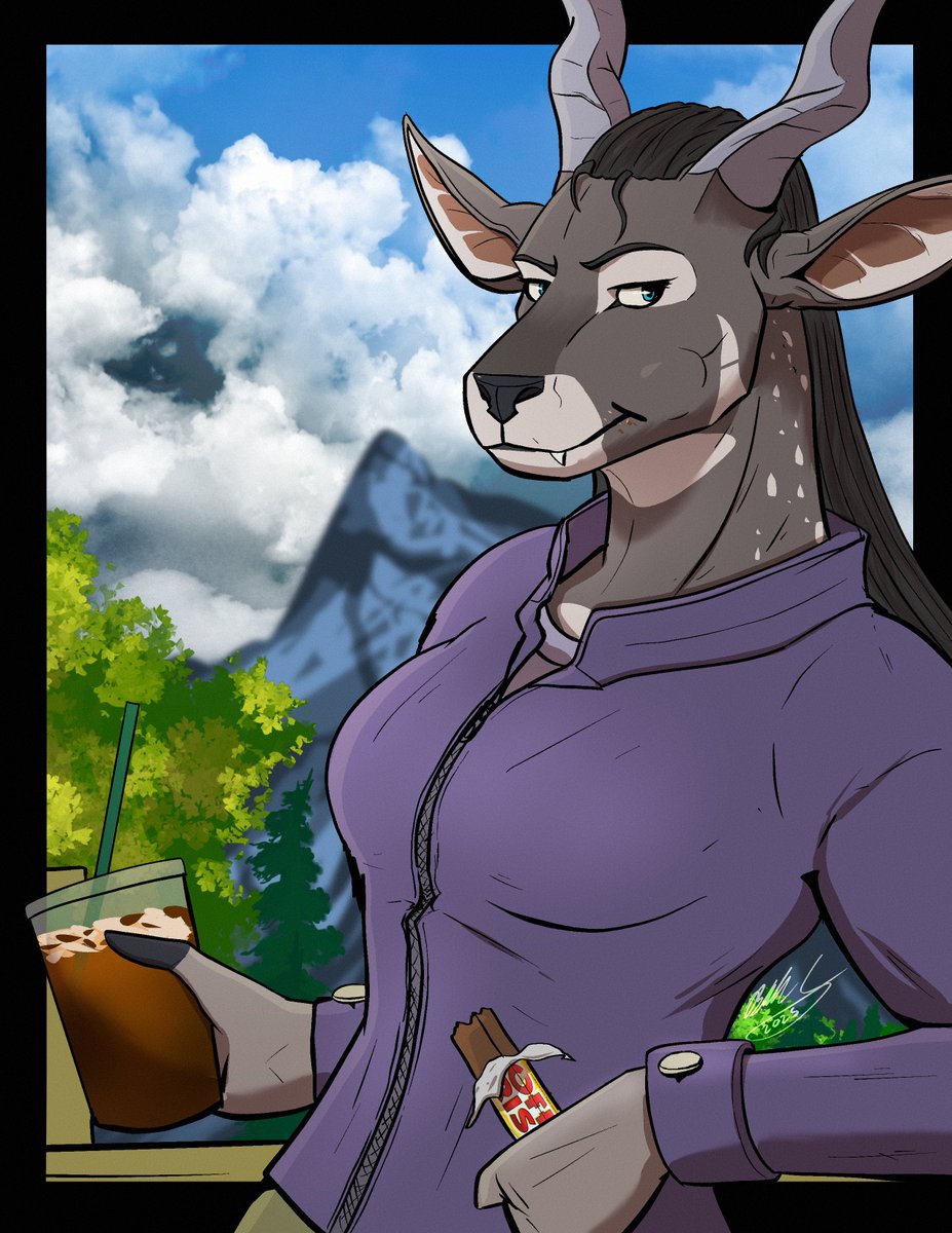 A Christmas gift for my friend Zen! Vesper enjoying an iced coffee and a Coffee Crisp