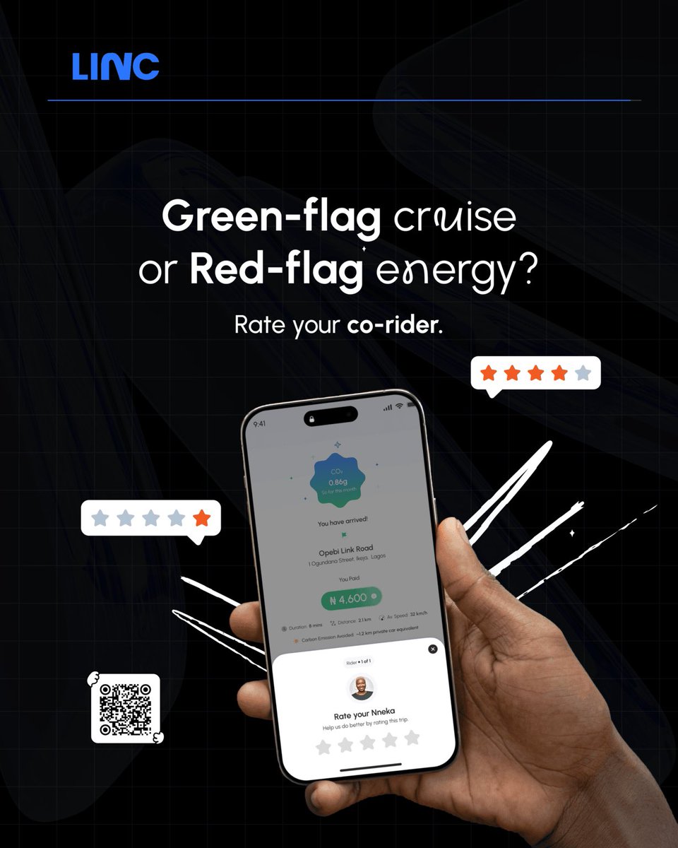 Some rides feel smooth from pickup to drop-off.
Others? Let’s just say the energy was loud.
With #lincride , every ride gets a voice.

Rate your co-rider and help keep the vibe right. 

Download and Get verified 

#lincride #greenflag #redflag #ridesharing #transportservices