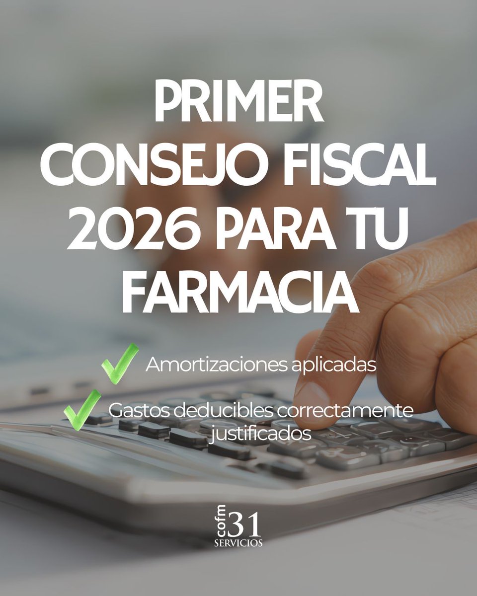 Primer consejo fiscal del año para tu farmacia
Antes del 31 de enero, revisa:
✔️ Amortizaciones aplicadas
✔️ Gastos deducibles correctamente justificados
Un pequeño repaso a tiempo puede evitar errores y optimizar el cierre fiscal.
#Farmacia #Fiscalidad #GestiónFiscal #COFMS31