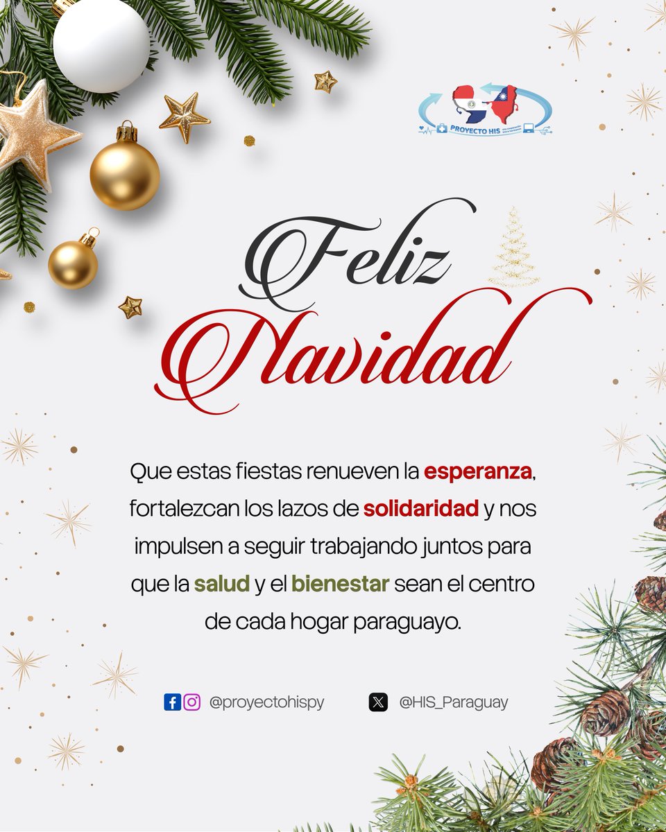 🎄Navidad es tiempo de renacer y de fortalecer los lazos que nos unen.
Saludamos a todos los que, con compromiso y vocación, hacen posible la transformación digital en salud.
Que el espíritu de estas fiestas nos inspire a seguir trabajando por un Paraguay más fuerte y saludable