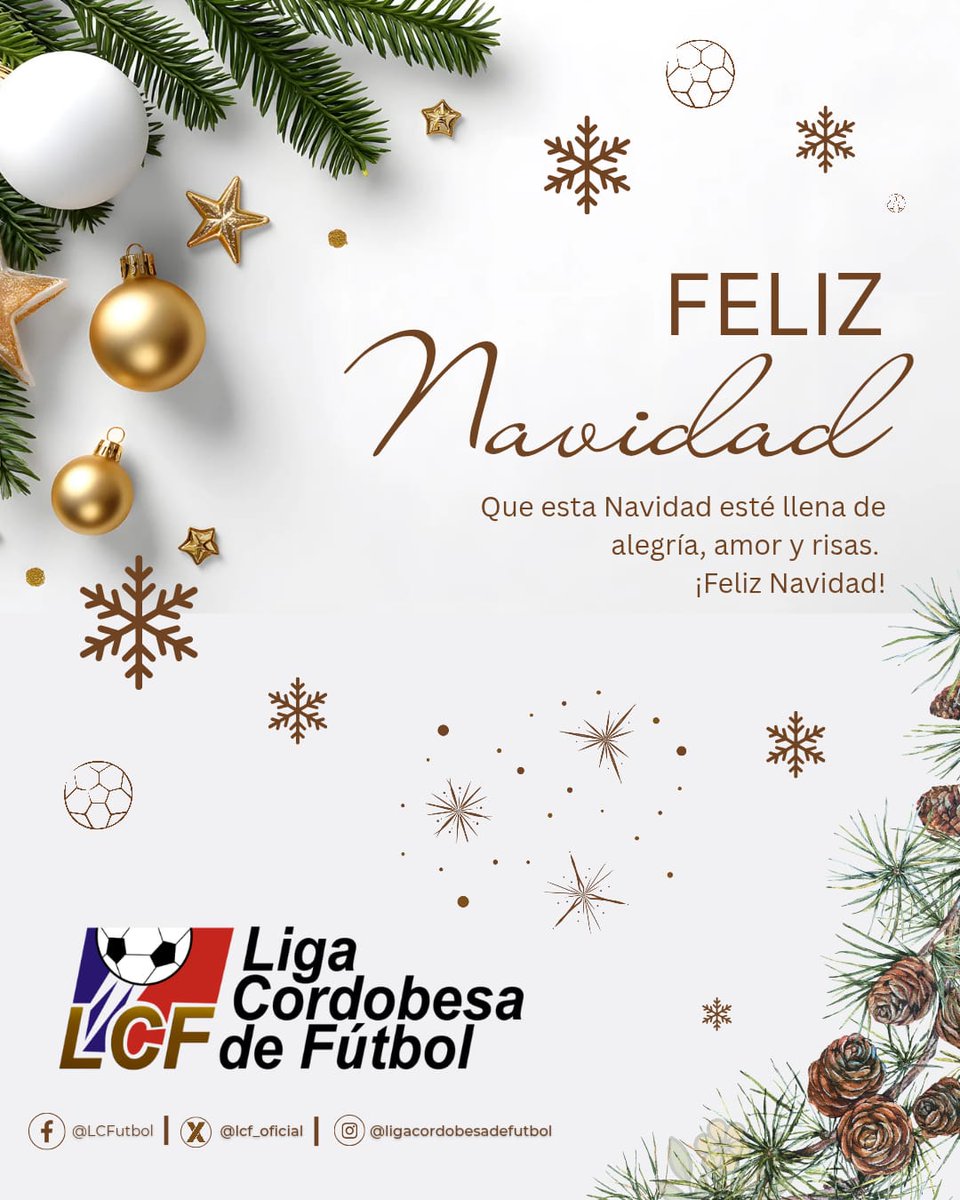 🎄✨ FELIZ NAVIDAD ✨⚽
Desde la Liga Cordobesa de Fútbol deseamos que esta Navidad esté llena de alegría, paz, unión y esperanza, junto a sus familias y seres queridos.