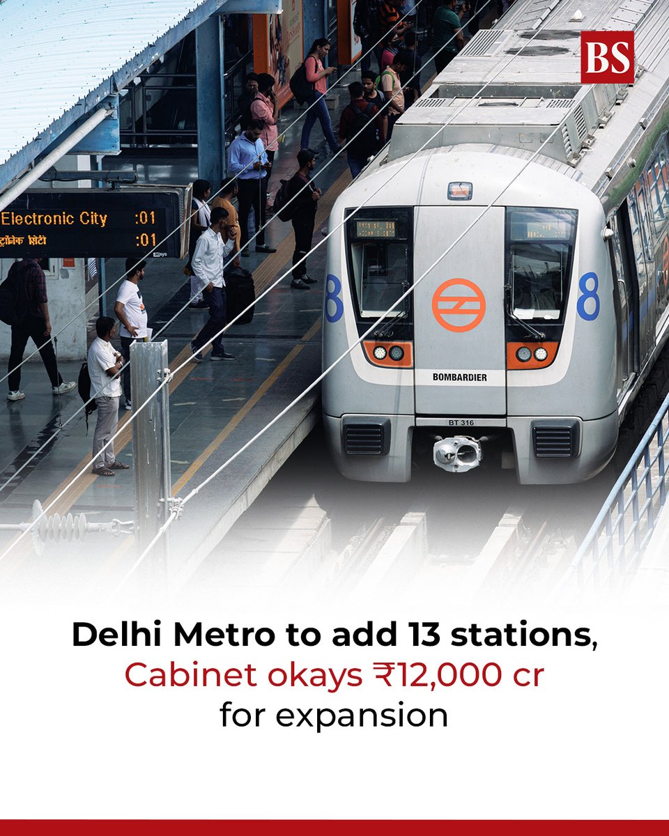 bsindia's tweet image. Union Cabinet approves expansion of Delhi’s Metro network at a cost of ₹12,015 crore, covering Delhi Metro’s Phase V(A) project, which includes three new corridors spanning a combined length of 16.076 km.

Details: mybs.in/2esUMOM

#DelhiMetro #DMRC #DelhiNCR