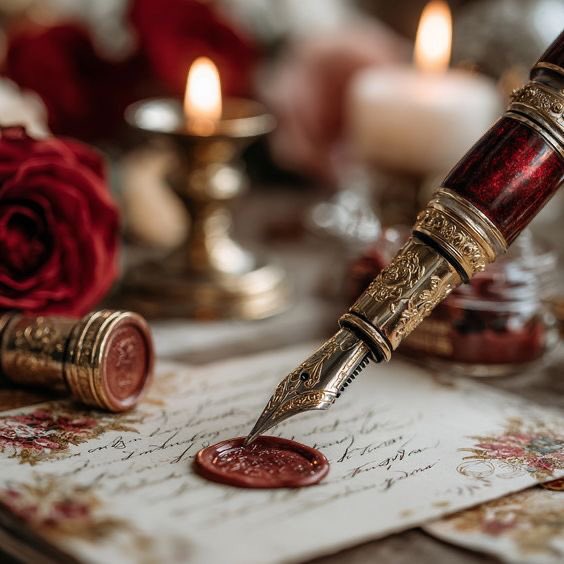 desolrex's tweet image. For @FLEURMlGNONNE,

I couldn’t not get you nothing for Christmas, brother. A quill forged from Paris’s finest metal, accompanied by a wax seal bearing your own emblem.

Merry Christmas,
Louis x