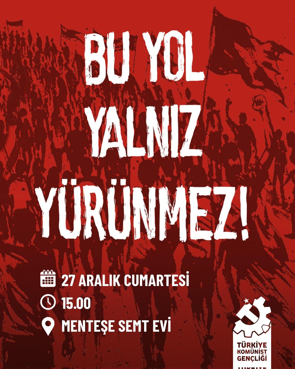 Bu yol yalnız yürünmez!

Yeni yılda MSKÜ'lü sıra arkadaşlarımızı mücadeleye çağırıyoruz.

27 Aralık Cumartesi saat 15'de Menteşe Semt Evinde buluşuyoruz.