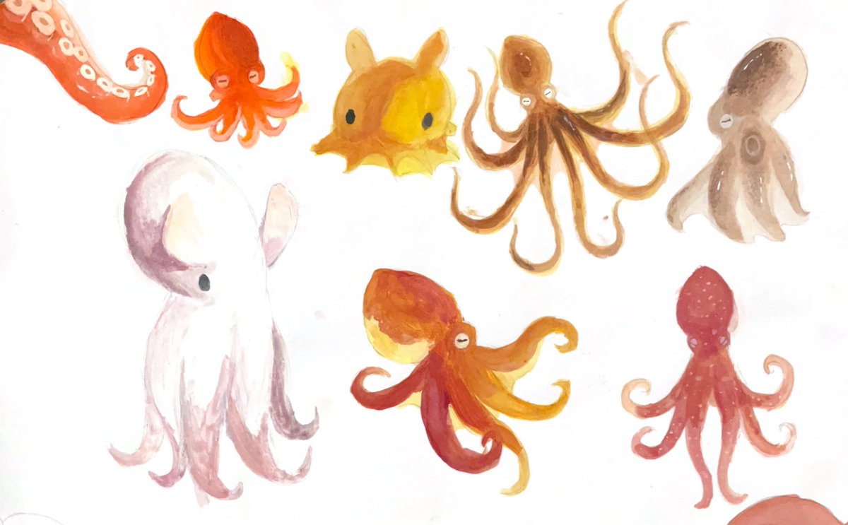 この前アクリル絵の具で描いたタコたち！🐙#タコ