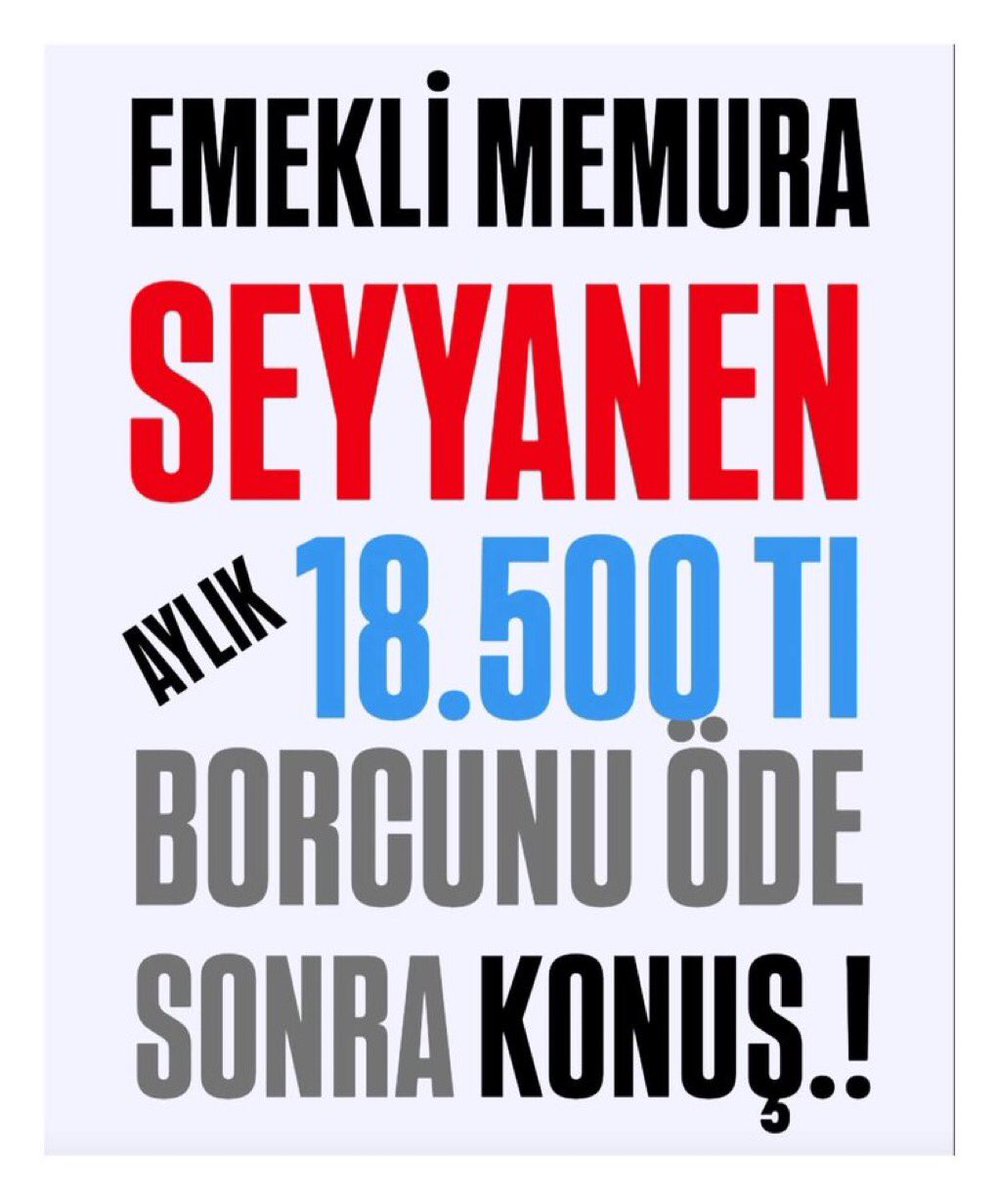 #EmekliMemur
#MemurEmeklisineAdalet 
Memur emeklileri bu Vatanın yükü değil, alın teridir. Asıl Devlete yük olanlar milletin seçtiği ve millet için ceylan derilerinde oturmayan, kendi çıkarı ve etrafını kalkındırmak için ceylan derilerinde oturan ballı maaşlı vekillerdir.