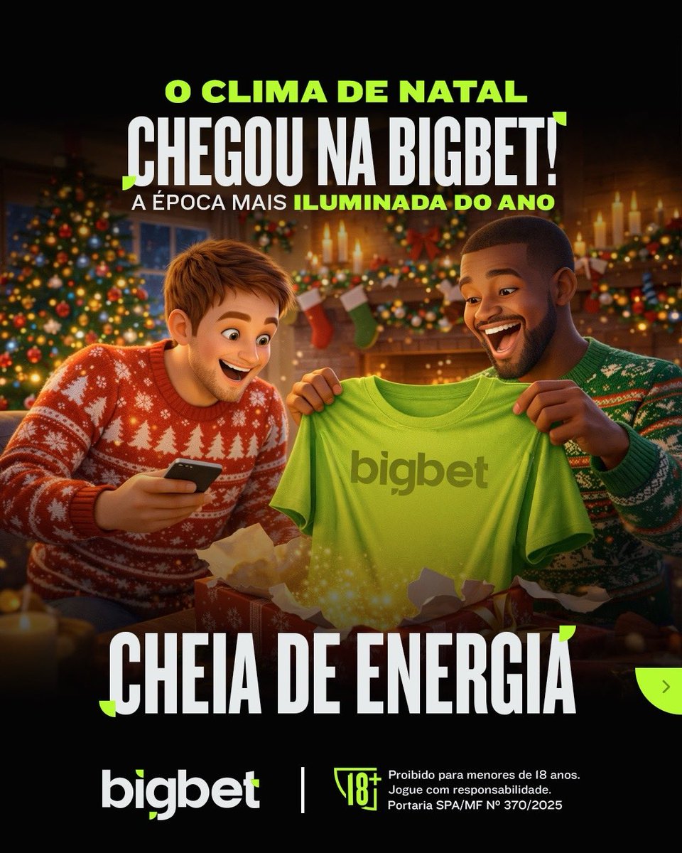 O clima mais iluminado do ano também chegou por aqui ✨🎄

Natal é tempo de celebrar, compartilhar momentos e viver experiências cheias de energia. 

Entre no clima do natal com a BigBet! 💚

🔗 big.bet.br