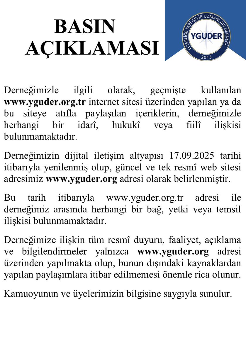 Yeterliğe Tabi Gelir Uzmanları Derneği (@yguder2013) on Twitter photo 