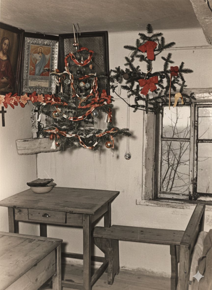 Fana43124688's tweet photo. Tak wyglōndały Gody w Istebnej we rokach 50. XX stoleciŏ: krisbaum, 🎄 kery wisioł z gipsdeki a połaźniczka, kerōm zakłŏdano po kolyndowaniu.
#Polska #Śląsk #Istebna #Gody https://t.co/Ca32OjqD6O