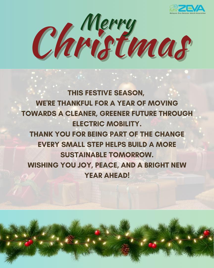 Merry Christmas from MyZEVA! 🎄⚡️

We’re thankful for a year of driving change toward a cleaner, greener Malaysia through electric mobility. Thank you for being part of the journey! 🚗🌍

Wishing you a bright and sustainable New Year ahead! 🔋✨

#MyZEVA #EV #MerryChristmas