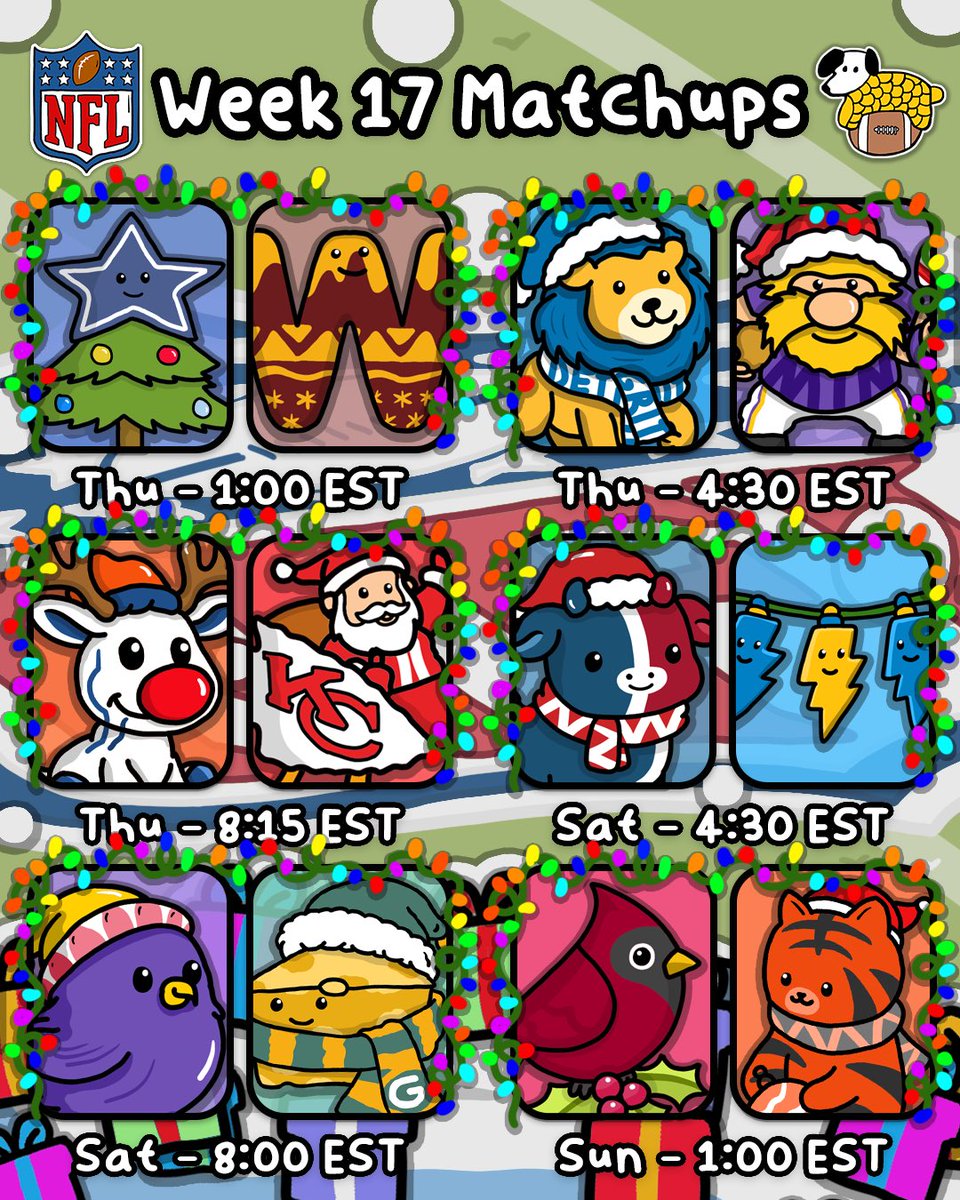 CornDoggyLOL's tweet image. NFL Week 17 Matchup Doodles 🎄 Holiday Edition!