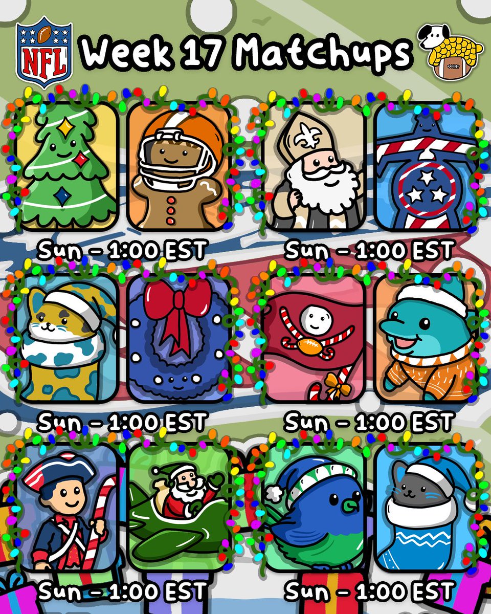 CornDoggyLOL's tweet image. NFL Week 17 Matchup Doodles 🎄 Holiday Edition!
