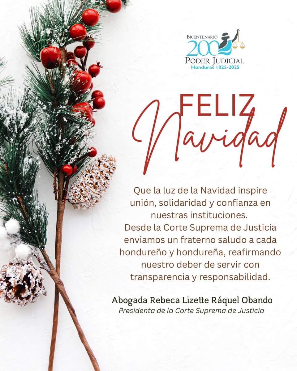 La Navidad nos recuerda el valor de la unión y la esperanza. Desde el Poder Judicial reafirmamos nuestro compromiso con un servicio digno y transparente.
#PoderJudicialHonduras #Navidad2025 #JusticiaParaTodos