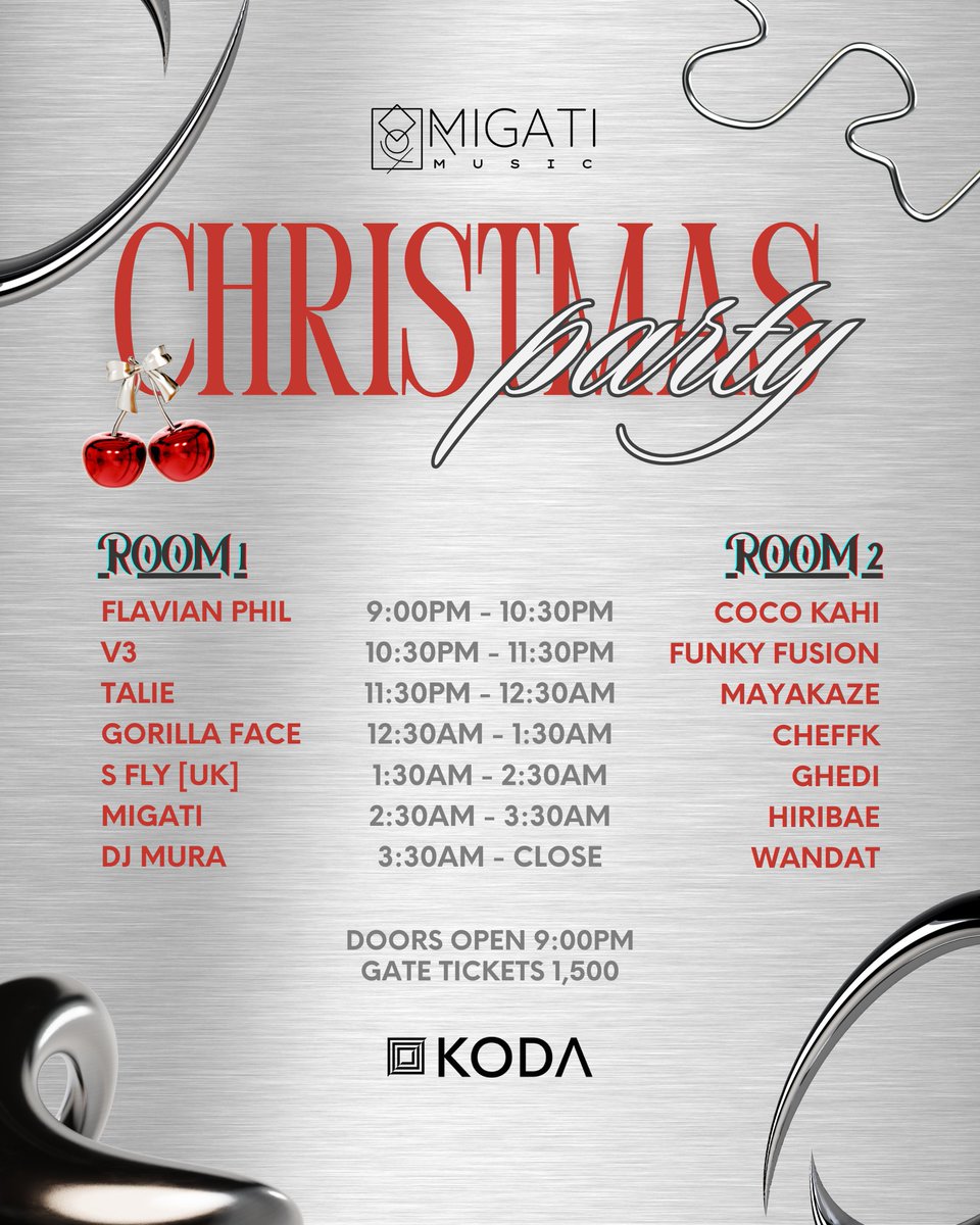 TinaArdor's tweet image. 📍 MIGATI Christmas Party at KODA tonight!! @kodanairobi 

See you on the dancefloor ✨💃🏽

@migatimusic