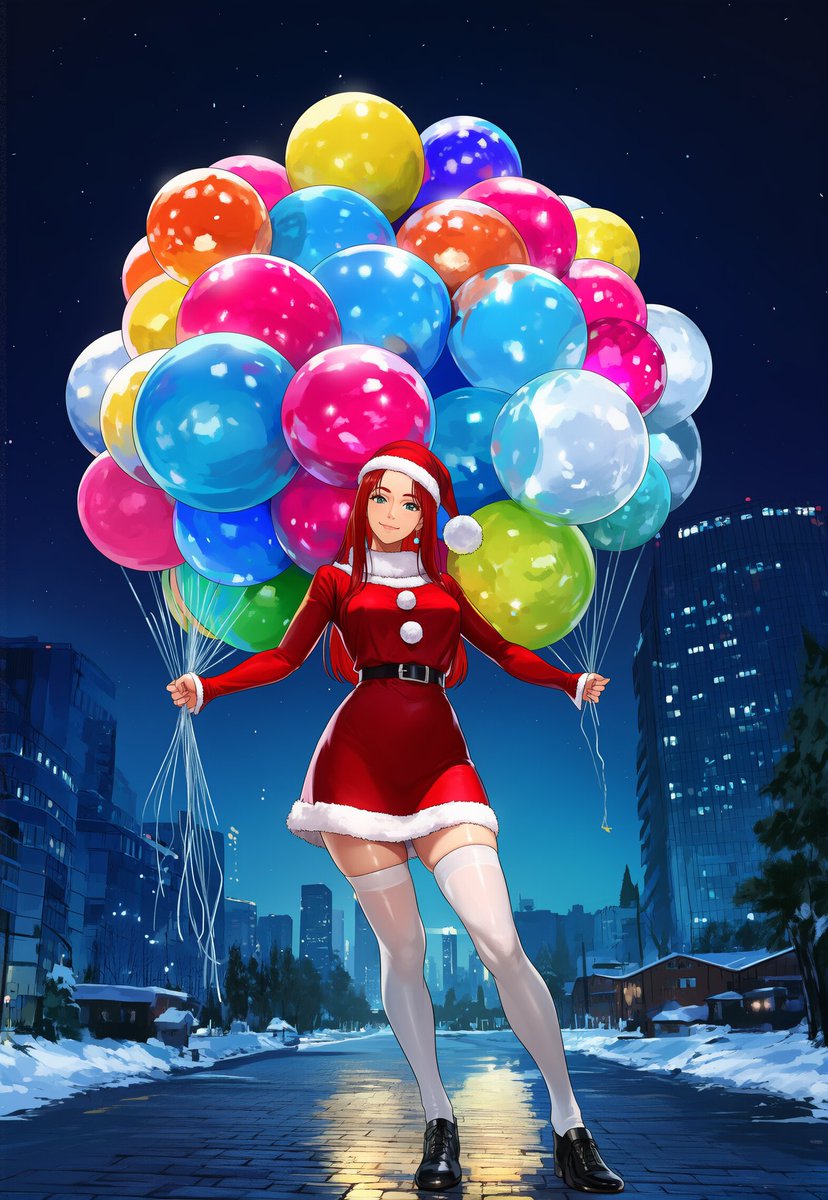 「アル、メリークリスマス！」
"Al, Merry Christmas!"
「え？なんで、風船の束を持っているかって？こないだ、戦闘中にガトリングで風船を割ってたら、なんかハマっちゃった ❤ 」
"Eh? Why am I holding a bunch of balloons? Well, the other day, I was popping balloons with my gatling gun