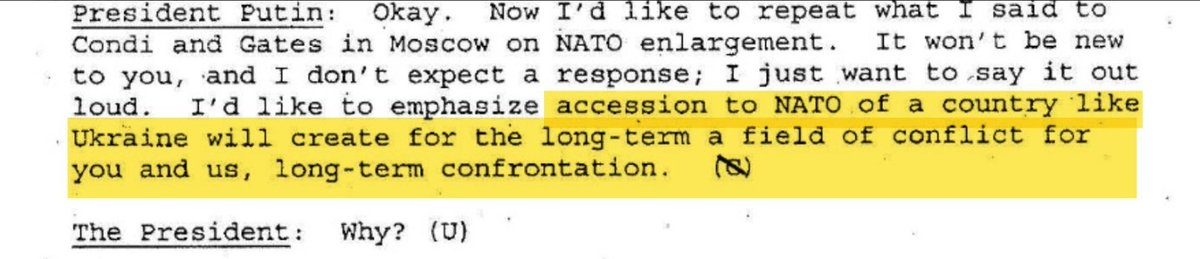 Make no mistake,the US has long known NATO expansion into Ukraine would anger Russia and trigger a response.

Still Joe Biden and Victoria Nuland decided to shove it through the stroath of Vladimir Putin.

The 2008 CIA memo and the Putin–Bush transcripts make this very clear....