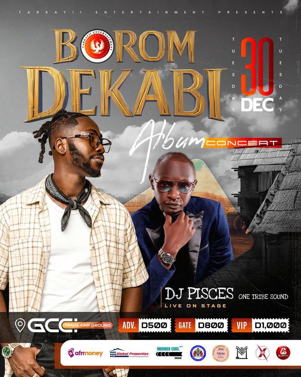 BOROM DEKABI 🔥 🎵 

DJ Pisces will be on stage, and says;
“I can never say no to his call and request. Come see what I’ll bring to this stage- unusual- Pisces”.

30th Dec. @GCCI

Boom 💥 
#gambia