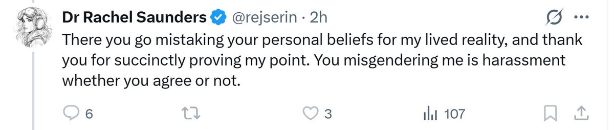 garylfrancione's tweet photo. You are a male. That is not a "personal belief." That is a fact. A male *cannot* have the "lived reality" of being a woman because a necessary condition for being a woman is to be female and you are not. Pointing that out is neither "misgendering" nor "harassment." HTH https://t.co/PFnHrffaDV
