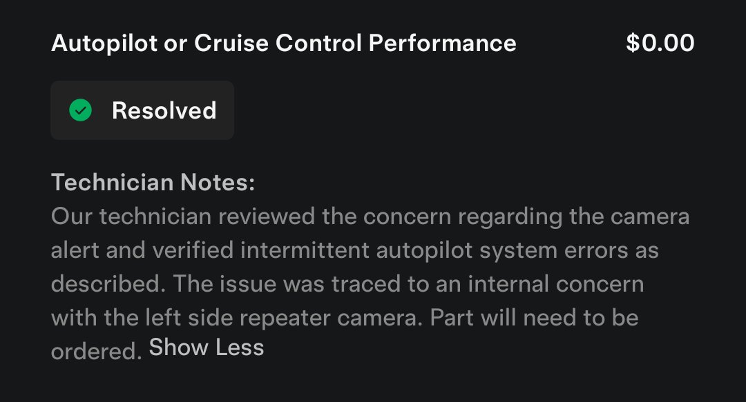 Fdisk's tweet photo. @JHS19701 @Tesla_AI Any luck with your appointment? Looks like a side repeater issue/camera precision cleaning here https://t.co/RXbwU1YnFF