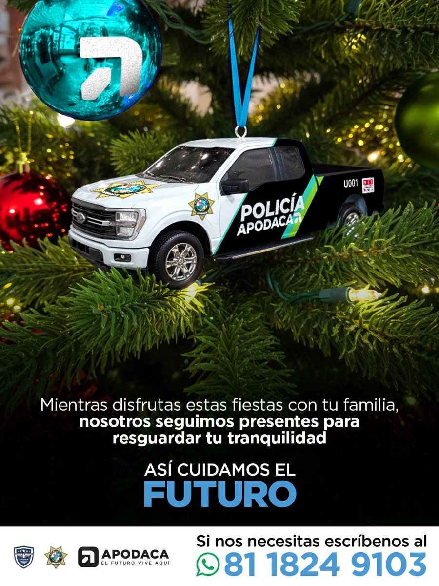 Presentes todos los días, para cada hogar de Apodaca. 

¡Felices y seguras fiestas te desea la Policía de Apodaca!
#AsíCuidamosElFuturo