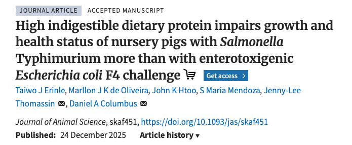 JennyThomassin's tweet photo. Santa came a bit early. Very excited to see Taiwo's paper is online shortly after his PhD defense. This is the first paper of an exciting collaboration with Dan Columbus looking at nutrition and infection outcome in post-weaning piglets. https://t.co/ThrctBAt6K