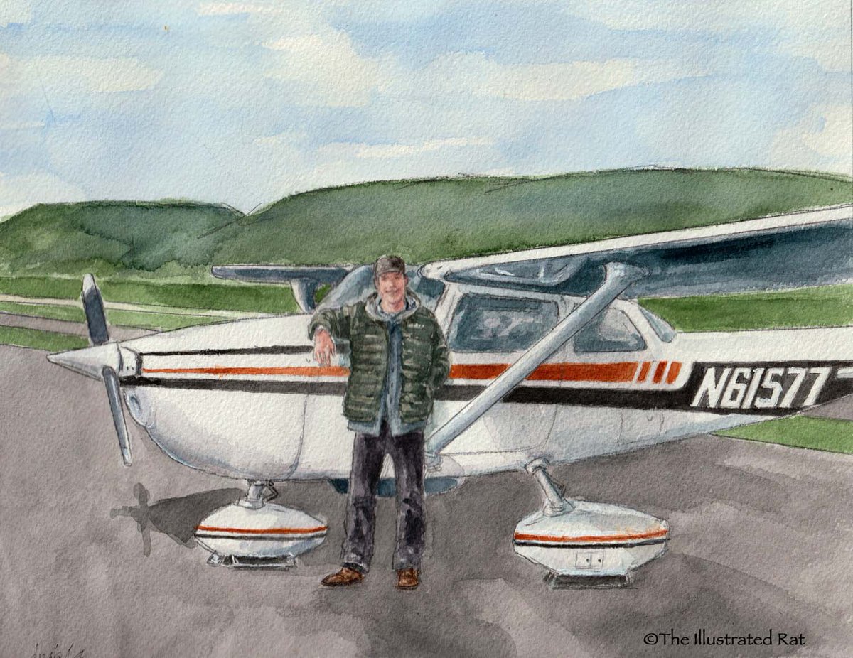 Daniel and his Cessna. 8" x 10," watercolor. #theillustratedrat #watercolorpainting
