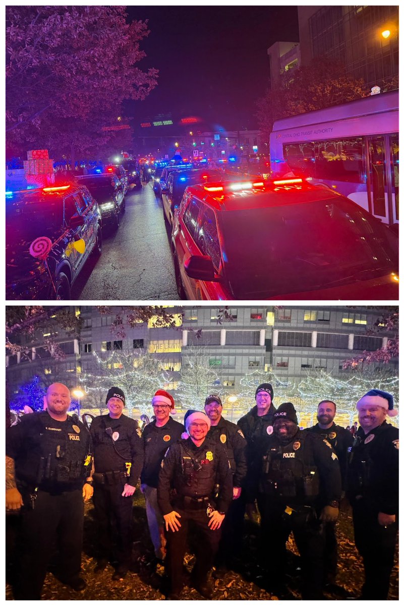 Happy Friday! Did you know hundreds of first responders join Operation Santa’s Sleigh each year? Chief Sorge (sporting the red Santa hat) joined in with our Westerville Police to help light the night for children &amp; families away from home this holiday season! #WFDFunFactFriday