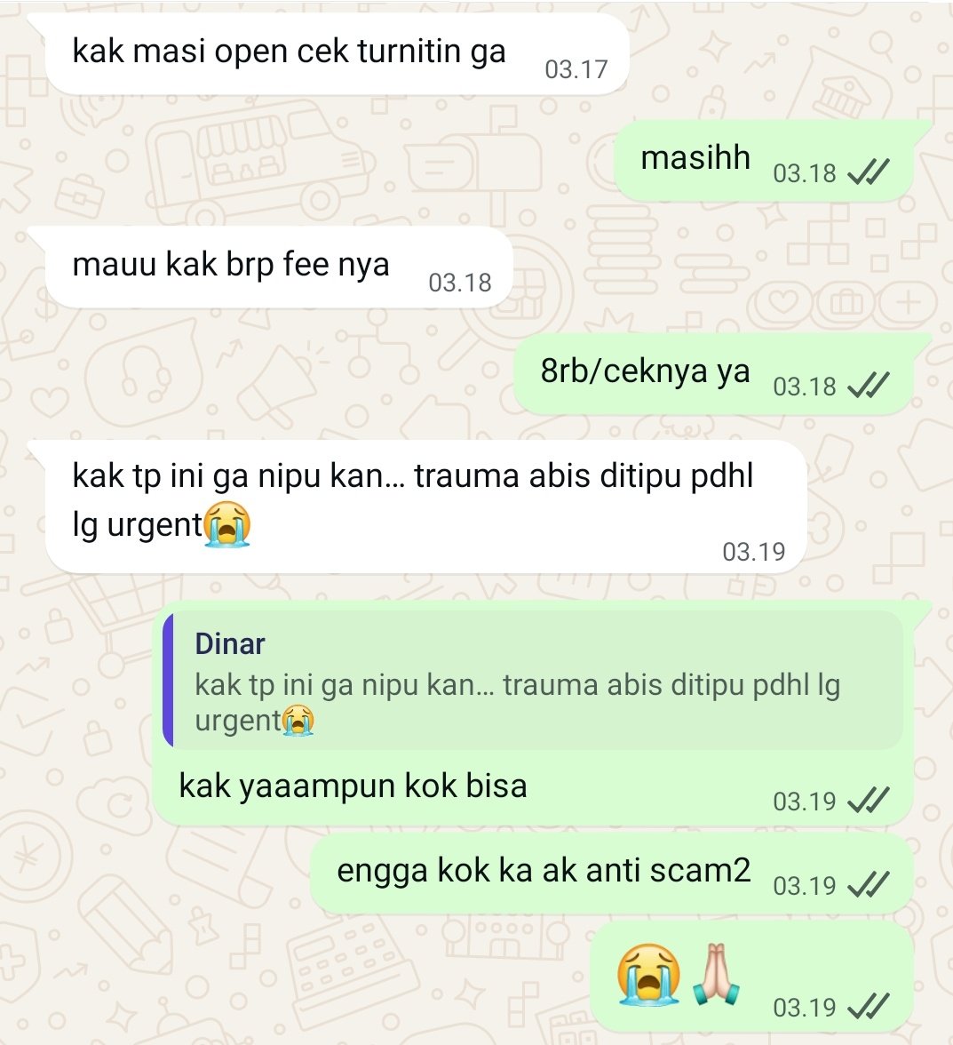 majorituy's tweet image. lebih berhati2 lagi plis skrg, kasian banget kk nya kena tipu cek turnitin 😭 #zonauang
yuk cek disini, jauh jauh dr penipuan 😭😰