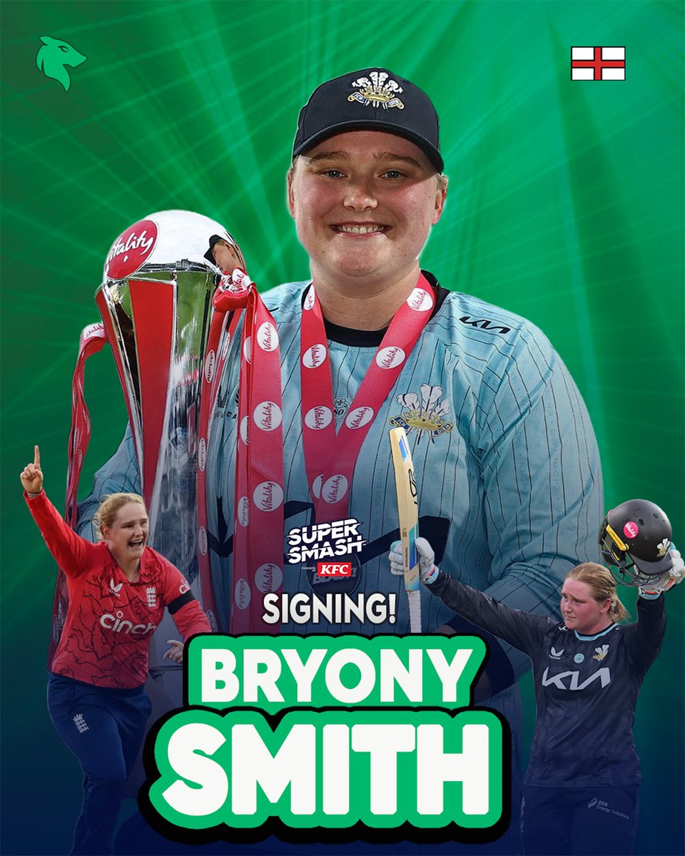 Merry Xmas from the Hinds! So excited to bring you our 2nd international player for <a href="/SuperSmashNZ/">Super Smash</a>, <a href="/surreycricket/">Surrey Cricket</a>’s winning <a href="/VitalityBlast/">Vitality Blast</a> captain, BRYONY SMITH! Welcome <a href="/BrySmith97/">Bryony Smith</a> 🤝 27 Dec 🎟️ at cdcricket.co.nz

#supersmashnz #bryonysmith #centralhinds