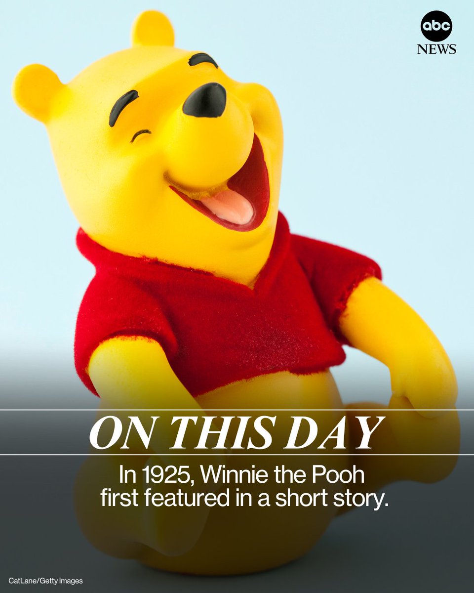 ABC's tweet photo. ON THIS DAY: One hundred years ago today, on Christmas Eve 1925, Winnie the Pooh was first featured in a short story, "The Wrong Sort of Bees." The story was published in a British newspaper.

https://t.co/uDJFDMDaAg https://t.co/vlBVayp0k2