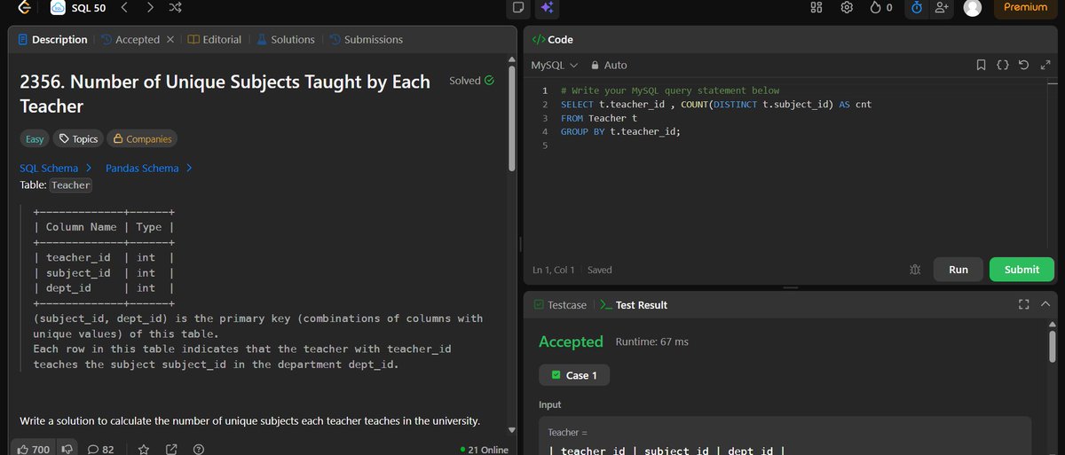 MuskanK1120's tweet photo. Day 06 / 15     
To solve SQL 50 - leetcode Problem... 
#sql50 #leetcodeChallenges #15Days https://t.co/Nsr1Ujz9Vo