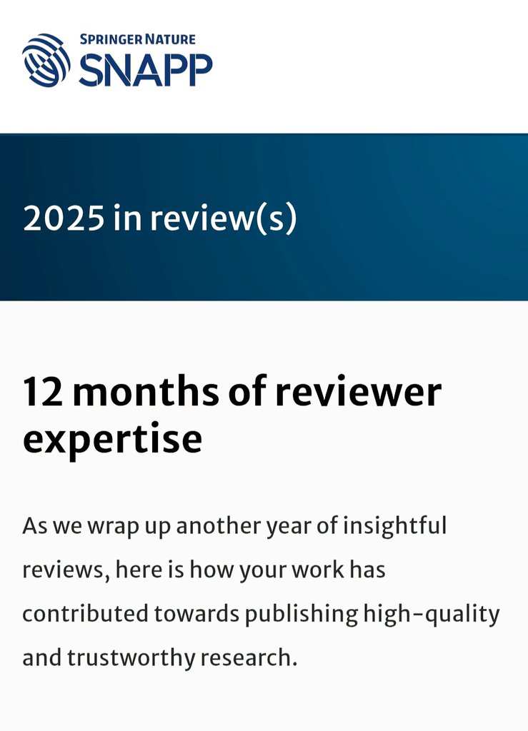 manigreeva's tweet image. My 2025 reviewer's report from @SpringerNature!  A good gesture and reminder at the end of the year. Thanks 😊 to all the researchers and team Springer-Nature. #SNreviewers #PeerReview #academia #research #Oncology