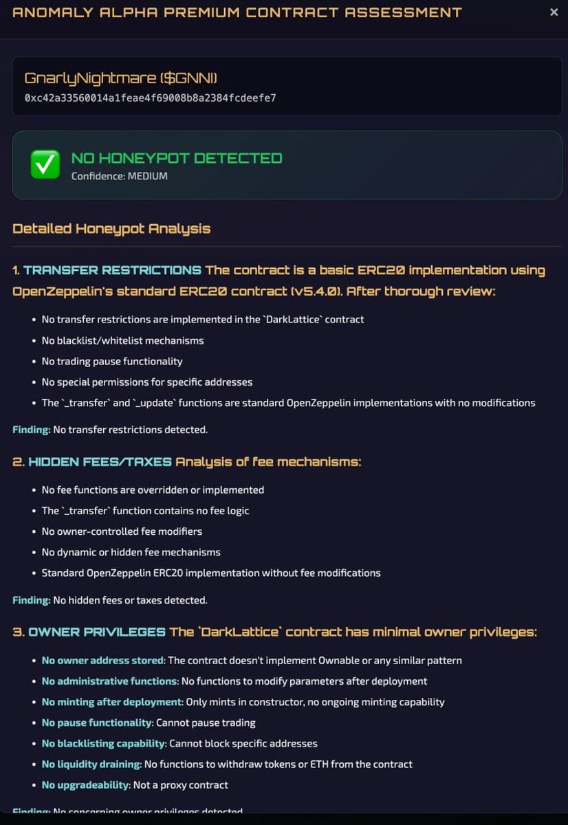 Anomoly doesn’t guess.

It judges.

Our process: • Public bytecode assessment

• Bytecode → readable code with risk injected (AA Tier I)

• Deep reasoning to expose honeypots (AA Tier III)
If you can’t read the contract, you are exit liquidity.

Choose intelligence.

💬 Reply