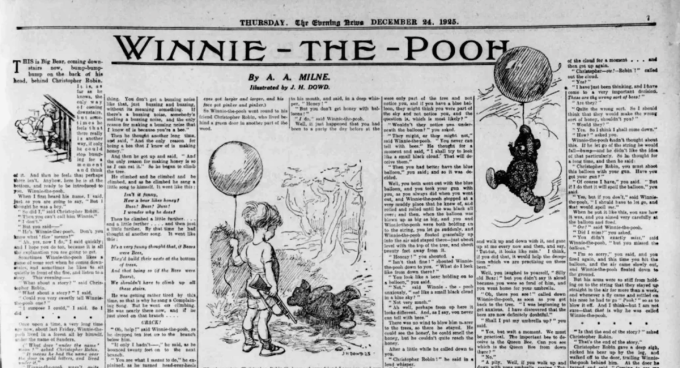 RBEZZATO's tweet photo. #1925Live. 24 de Diciembre de 1925.
Winnie-the-Pooh, el personaje infantil creado por AA Milne, fue identificado por primera vez por su nombre como parte de una historia navideña publicada por el periódico londinense The Evening News. Un año antes había aparecido como "Edward". https://t.co/ZO4W6tUr0G