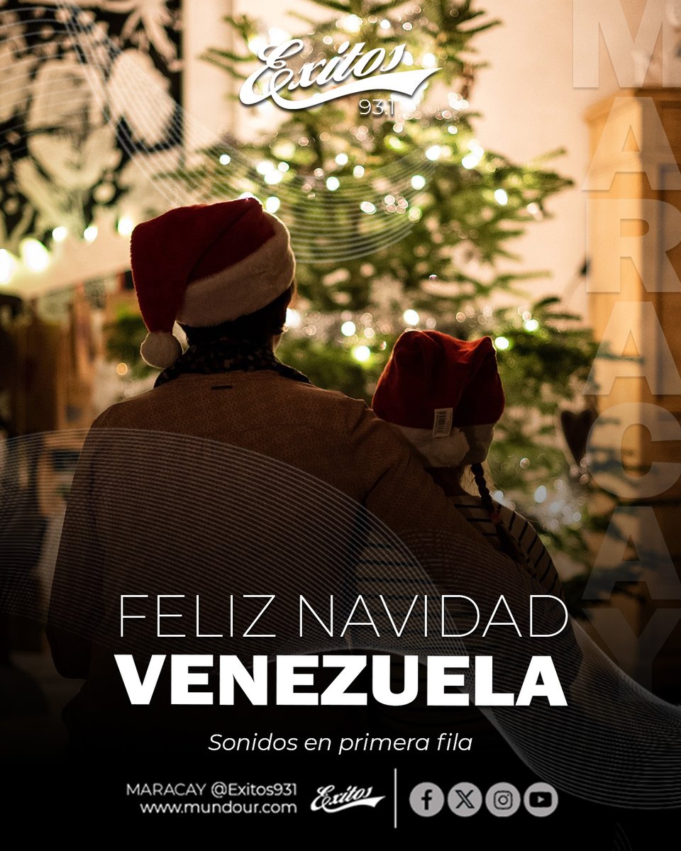 🎙🎙🎙 ¡𝗙𝗲𝗹𝗶𝘇 𝗡𝗮𝘃𝗶𝗱𝗮𝗱! 🎄🎅 Desde la familia de Éxitos les deseamos una noche llena de magia y alegría en familia.

Éxitos 93.1 FM - ＭＡＲＡＣＡＹ ... 𝘚𝘰𝘯𝘪𝘥𝘰𝘴 𝘦𝘯 𝘱𝘳𝘪𝘮𝘦𝘳𝘢 𝘧𝘪𝘭𝘢. . . #Exitos931FM #Maracay #Navidad