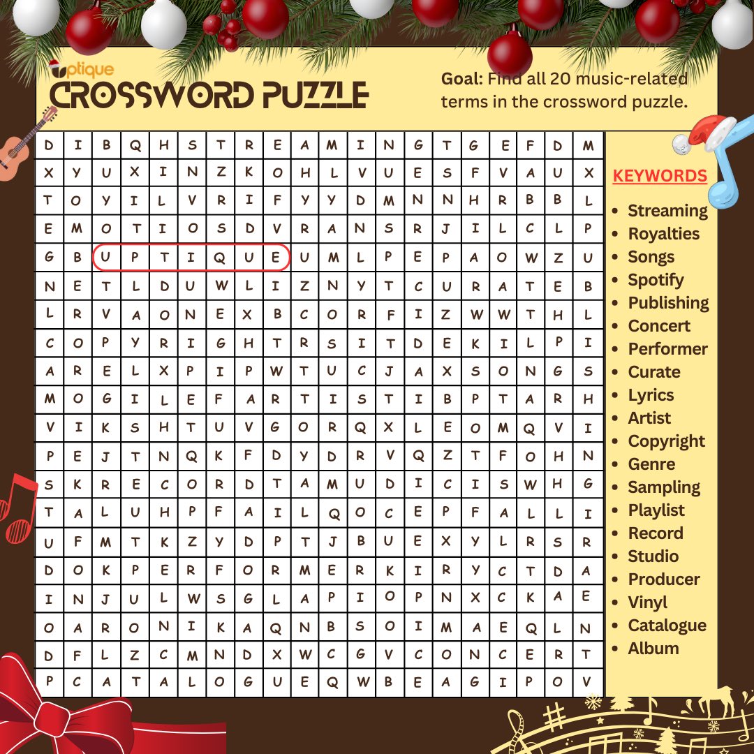 Merry Christmas 🎄 and a happy new year in advance!
We’re spreading the festive cheer with this fun Uptique crossword. Drop your solved crossword in the comments 👇

#uptiquemusic #christmasgames #MerryChristmas