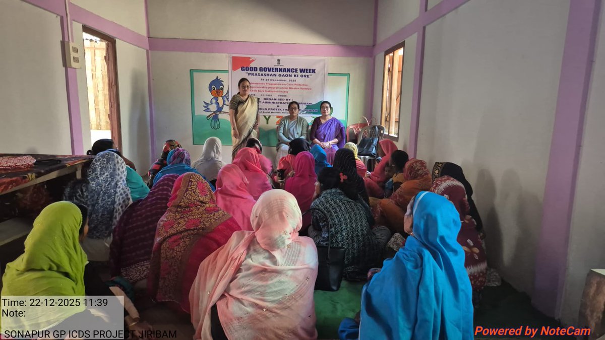 JiribamDC's tweet photo. DCPO,Jiribam under the leadership of Shri Krishna Kumar IAS, DC/DM, Conducted Awareness Camp on Child Protection under Mission Vatsalya at Aglapur (Sonapur GP) as a part of Good Governance Week - Prashasan Goan Ki Ore” #GoodGovernanceWeek2025 
@PIB_India @DARPG_GoI https://t.co/MxS4yj0dhU