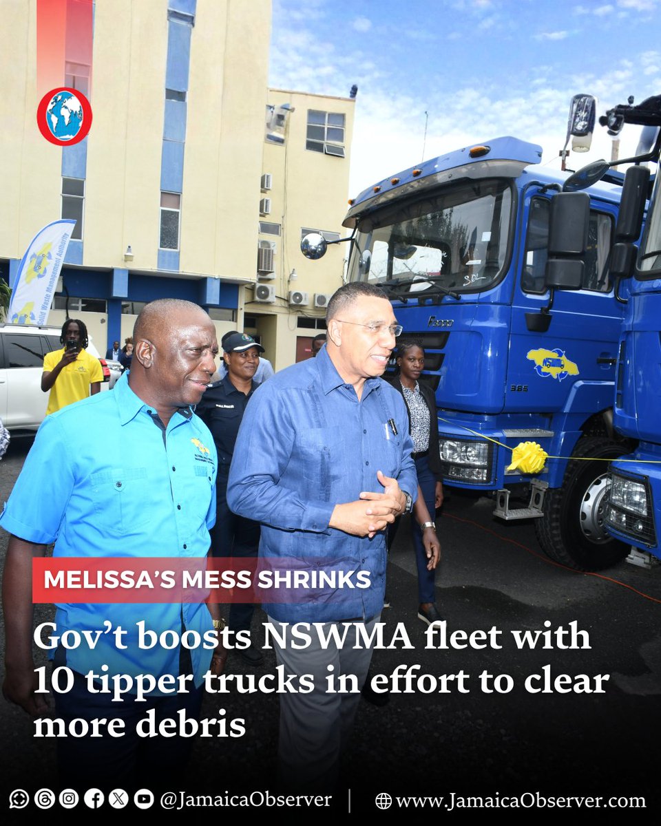 JamaicaObserver's tweet image. After five weeks of working to clear 450,000 truckloads of debris left behind by Hurricane Melissa, the National Solid Waste Management Authority (NSWMA) has announced that it has removed 15,000 truckloads thus far and is expecting operations to be fast-tracked with the…