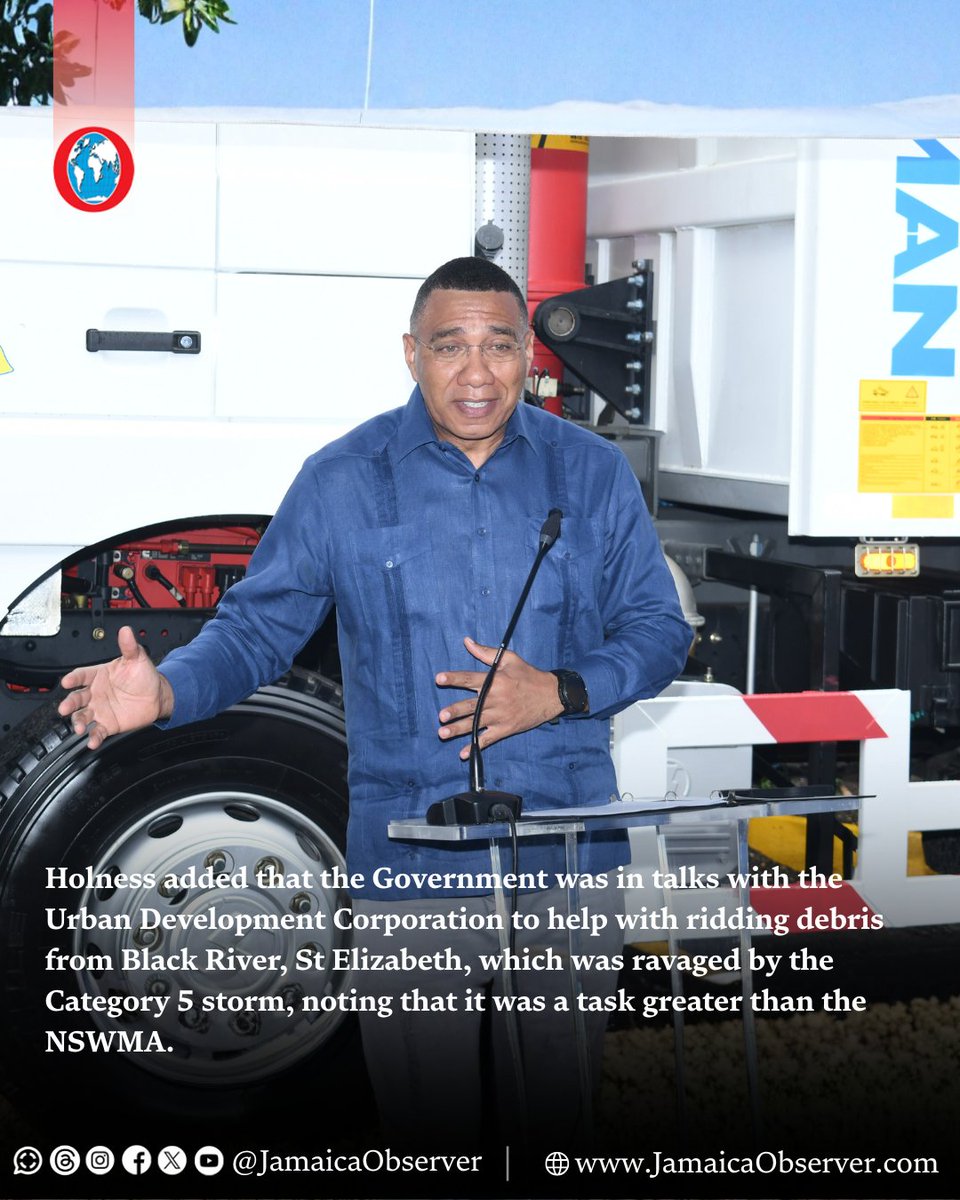 JamaicaObserver's tweet image. After five weeks of working to clear 450,000 truckloads of debris left behind by Hurricane Melissa, the National Solid Waste Management Authority (NSWMA) has announced that it has removed 15,000 truckloads thus far and is expecting operations to be fast-tracked with the…