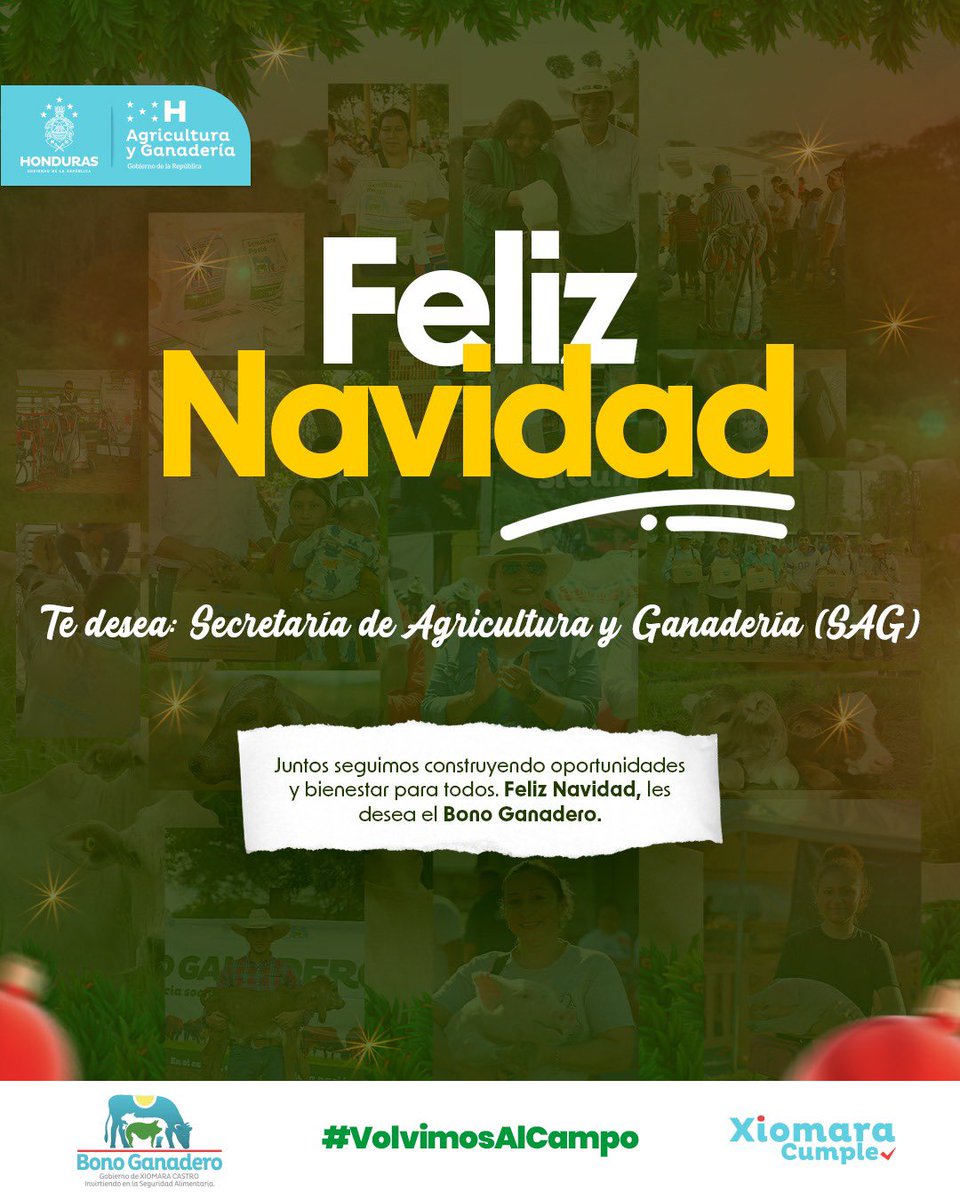 🔴 Esta Navidad honramos a las familias productoras que, con su trabajo diario, sostienen el corazón de nuestro país 

Gracias al Bono Ganadero 🐂 y al Gobierno de la Presidenta Xiomara Castro, el campo hondureño ha vivido transformaciones históricas que han devuelto dignidad.