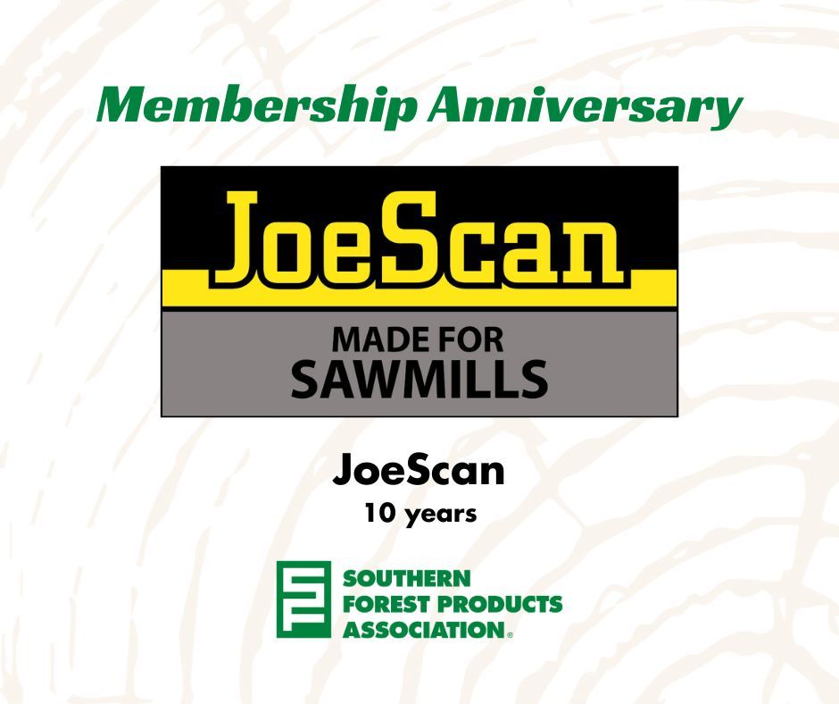 We're excited to celebrate JoeScan on its milestone membership anniversary this month:

The Southern Forest Products Association believes strong partnerships are essential for sustaining growth and success. That starts with our most valuable partnership — our members.