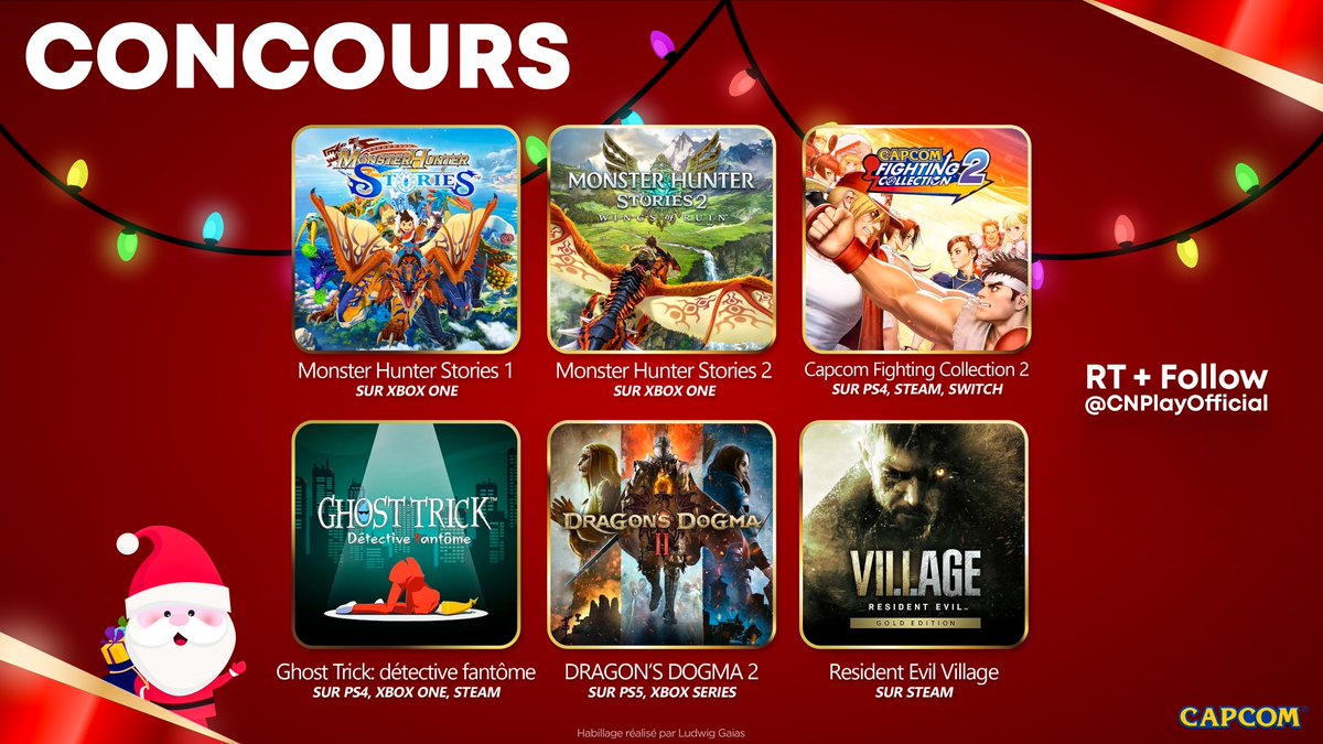 🔥Avant dernier #Concours #Giveaway de #Noel ! Tentez de gagner des jeux Capcom sur TOUTES les consoles ! (11 jeux dématérialisés, 11 gagnants). 

Pour remporter un jeu, rien de plus simple : 
1. Suivez <a href="/CNPlayOfficial/">🇫🇷🇧🇪🇪🇸 CN Play</a>
2. Likez et RT ce post. 
3. Confirmez votre participation