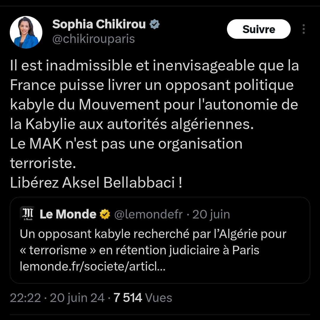 Turnsoleil22's tweet image. À qui tu veux faire croire que tu sais ce qu'il se passe dans nos boulangeries en #Algerie @chikirouparis ? 🕳️

Mdr elle a même fermé les commentaires🫠 certainement parce qu'elle savait ce qu'en penserait les Algerien•nes, de ce tweet opportuniste 🤡