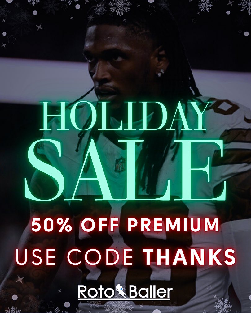 RotoBallerNFL's tweet image. Unwrap HALF OFF Any RotoBaller Premium Package this holiday season

Use code THANKS and get:

◻️ #1 industry accuracy rankings in 2025
◻️ Award-winning analysts
◻️ Personalized advice and lineup tools
◻️ #1 DFS Lineup Optimizers
◻️ #1 Props Optimizers

🔗 rotoballer.com/all-premium-ac…