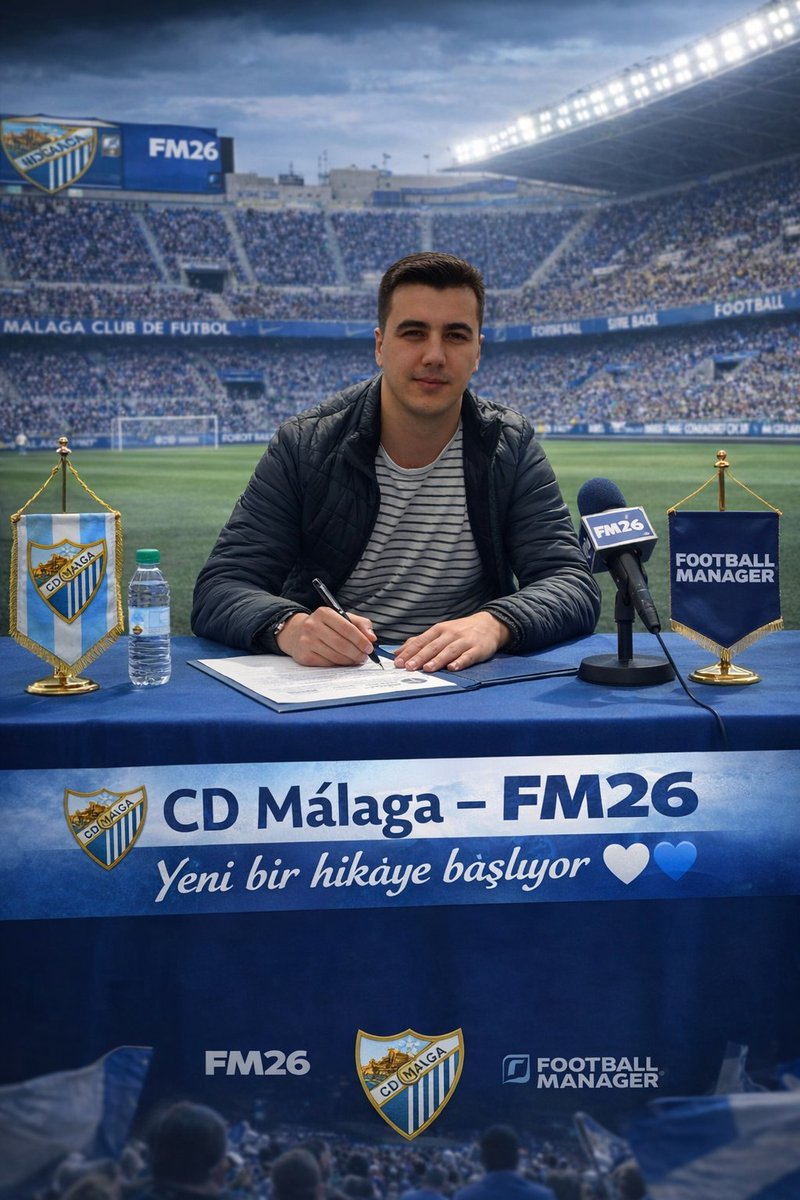 fmulkesi's tweet photo. CD Málaga gibi köklü bir kulübün parçası olmak benim için büyük bir gurur. Sahada mücadele eden, tribünleriyle bütünleşen bir takım kurmak istiyoruz. La Rosaleda’yı hep birlikte yeniden dolduracağız. Yeni bir hikâye başlıyor.💙🤍

#FM26 #LaRosaleda #CDMálaga #FootballManager https://t.co/MldhXvIhvT
