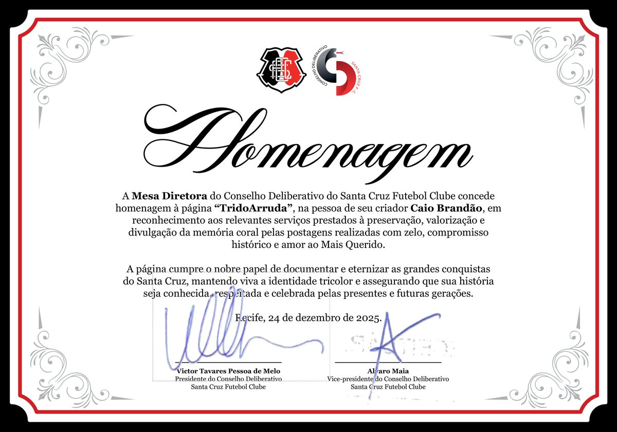 tridoarruda's tweet image. Fiquei verdadeiramente emocionado com o reconhecimento do @CD_SantaCruzFC ao trabalho realizado aqui no tridoarruda. Muito obrigado a todos os envolvidos. Um baita presente do meu Primeiro Amigo.

Feliz Natal a todos! 🖤🤍❤️