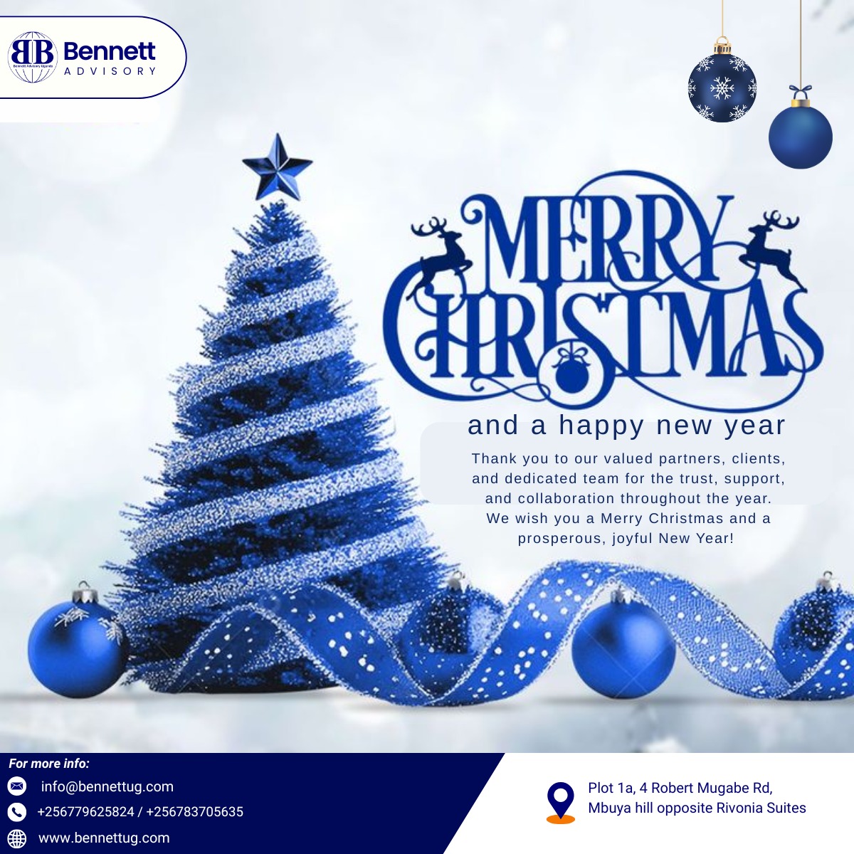 Bennet_advisory's tweet photo. Season’s greetings from Bennett Advisory!
Thank you to our partners, clients & team for the trust and support throughout the year. Wishing you a Merry Christmas and a prosperous, joyful New Year!
#BennettAdvisory #SeasonGreetings #MerryChristmas #HappyNewYear https://t.co/rQoQ52N4GC